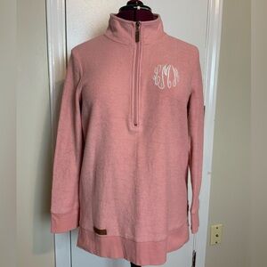 Like New Marleylilly Pink Knit 1/4 Zip pullover Sweater Monogrammed LMM